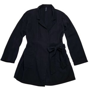 ZARA TRF Black Romper Bow Tie front, Long Sleeve, 100% Lyocell, pockets, Sz Med